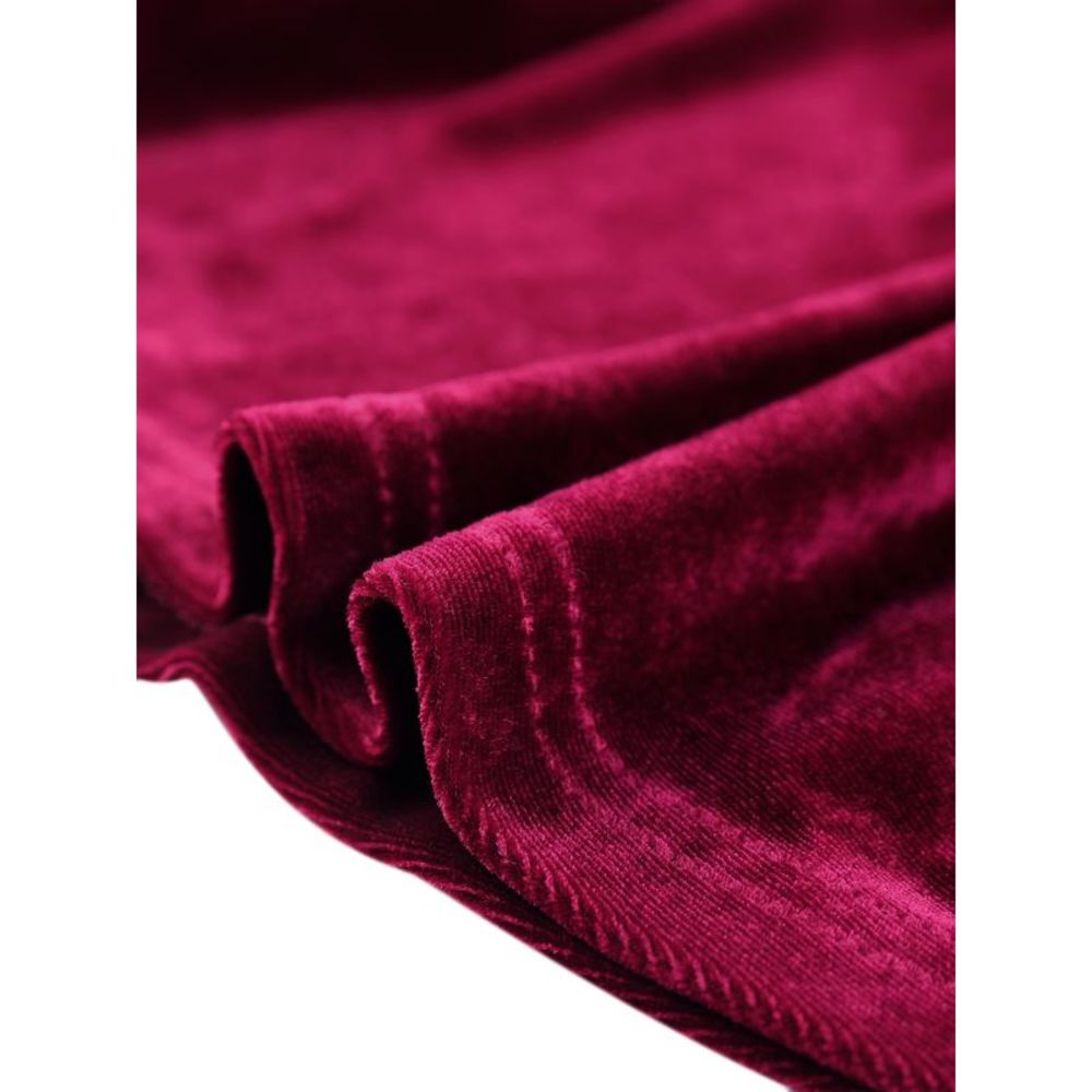 New Velvet Blouse Sweetheart Neck Long Sleeve Peplum Top Burgundy - Picture 4 of 7